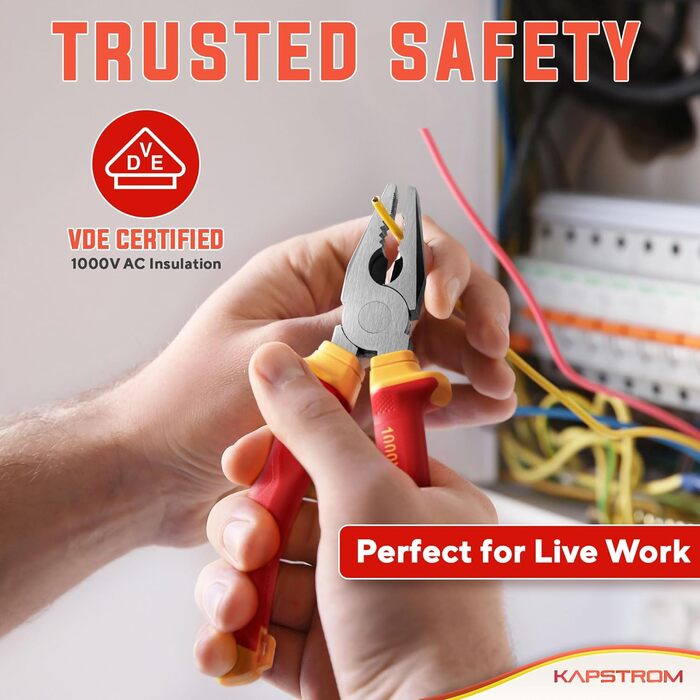 Набір електромонтажних пасатижів (3 шт.), професійні ізольовані, з сертифікацією VDE довгі, гострогубці та бічні кусачки