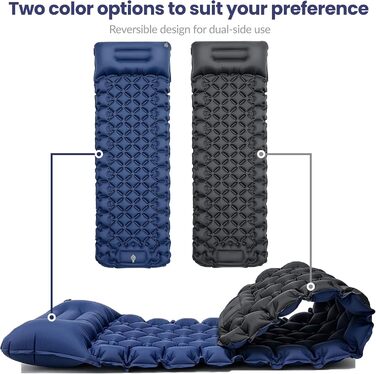 Надувний килимок для сну, товщиною 8 см, надлегкий килимок для сну з подушкою та ножним насосом, 198 * 68 см, портативний компактний кемпінговий матрац, кемпінговий надувний матрац для походів, активного відпочинку, подорожей