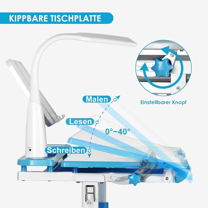Дитяча парта JOYLDIAS регульована по висоті, шкільна парта молодіжна з лампою, дитяча парта зі стільцем і шухлядою вкл. безкоштовн