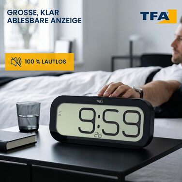 Бездротовий настінний годинник TFA Dostmann Bim Bam (60.4514.01) з 5 варіантами сигналів, функціями настільного годинника та будильника, регулюванням гучності, великим дисплеєм та 24-годинним форматом, чорний