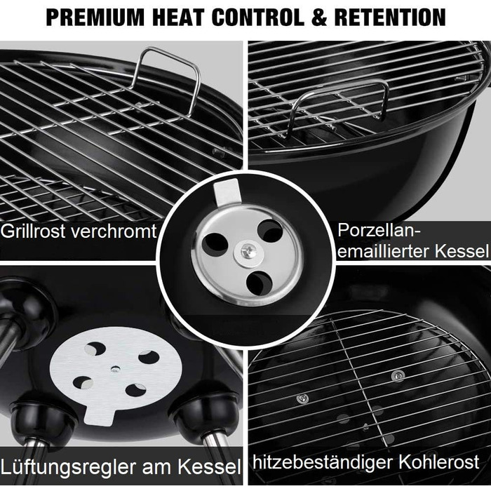 Вугільний гриль-барбекю Ø 44 см, на 4 особи. Мобільний купольний гриль з кришкою для пікніків/саду/балкону