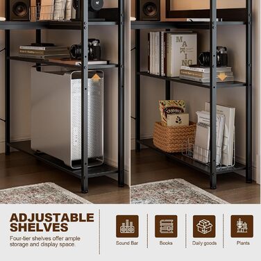 Г-подібний комп&39ютерний стіл Grandder з двосторонніми полицями, кутовий стіл для домашнього офісу, кабінету, стіл з тумбою, кабінет, 101,6 см, чорний (40 дюймів) (книжкова полиця)