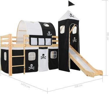 Каркас дитячого ліжка-лофт з гіркою та драбинкою сосна 97x208 см