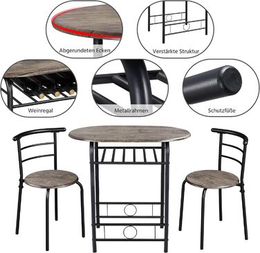 Обідній гарнітур Yaheetech у сільському стилі для 2 осіб з 1 обіднім столом та 2 стільцями, кухонний стіл з полицею для зберігання, комплект обіднього столу та стільців, колір Drift Brown, 80 x 53 x 75,5 см