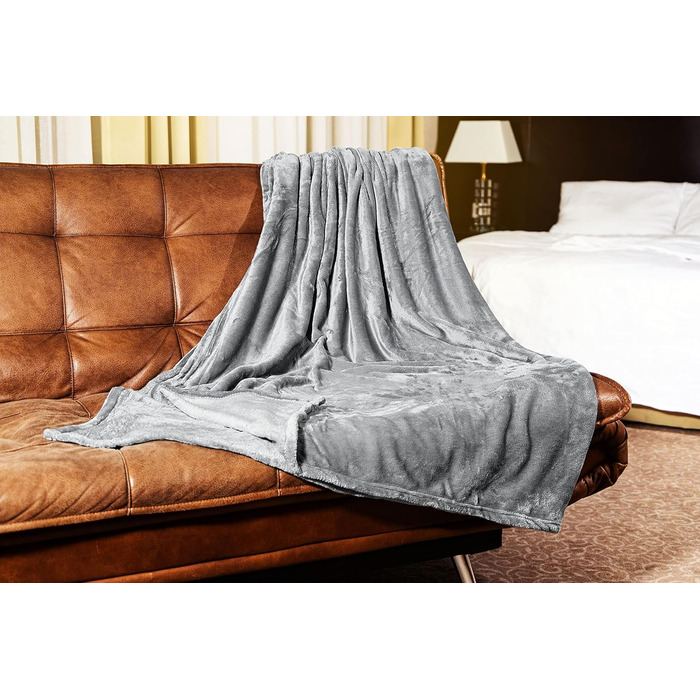 Пухнаста флісова ковдра преміум-класу, що дає усадку та не залишає ворсу Тепла мікротермічна ковдра, ковдра для дивана, кушетки, ліжка та вітальні, (сіра)., 150x220