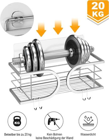 Полиця для душу без свердління, нержавіюча сталь 304, велика місткість, стійка до іржі, 2 шт. - сріблястий