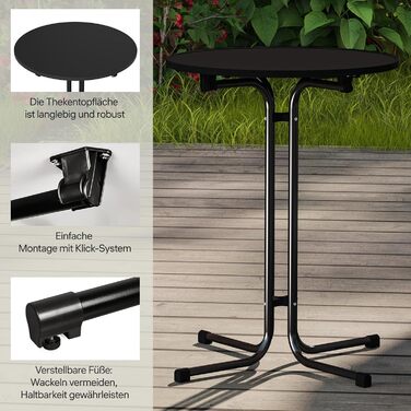 Складаний бістро-стіл, круглий складаний барний стіл з кришкою, водонепроникний для садів, бістро, весіль та заходів на свіжому повітрі, чорний
