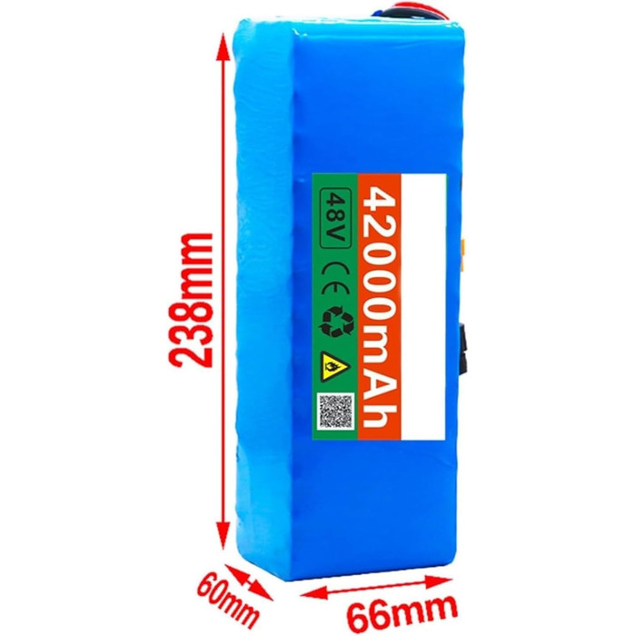 Літій-іонний водонепроникний ПВХ акумулятор для електричного велосипеда, заміна акумулятора 48V 42AH для двигуна електричного велосипеда-скутера потужністю 200W 250W 350W, вбудована система управління двигуном (BMS) із зарядним пристроєм 42V 2A, роз&39єм 