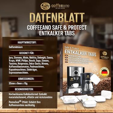 Таблетки для видалення накипу Coffeeano 50 для кавомашин та автоматичних кавоварок. Таблетки для декальцинації Delonghi, Siemens (серія EQ), Jura, Krups, Bosch, Miele, Melitta, WMF та інших. 50 таблеток