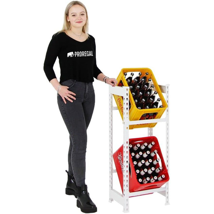 Полиця для напоїв PROREGAL Camel на 2 ящики, ВxШxГ 100x40x30 см, вантажопідйомність на полицю 100 кг, біла, полиця для льоху, полиця для зберігання, полиця для майстерні, полиця для гаража, ВxШxГ 100x40x30 см, біла