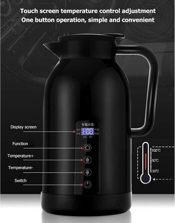 Портативна автомобільна кружка з підігрівом Topiky, чайник з нержавіючої сталі для електромобілів, 1300 мл ізольована, з підігріво