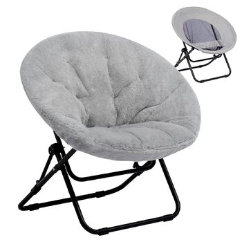 Розкладне крісло HollyHOME, кругле розкладне крісло, крісло-підголовник для вітальні, кругле крісло для відпочинку, крісло-місяць, крісло для відпочинку, затишне крісло для читання, спальня, плюшеве, сіре