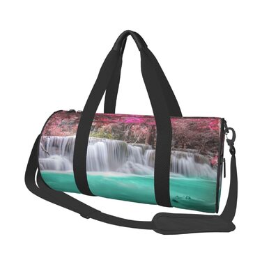 Спортивна сумка для подорожей, малюнок Водоспад, чорна, універсальний розмір