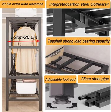 Складана шафа, 500 кг, тканинна шафа великої місткості 242 см з 2 рейками для вішалок, переносна тканинна шафа з чохлом для спальні (сірі двері D, 85 см) D Сірі двері 85 см