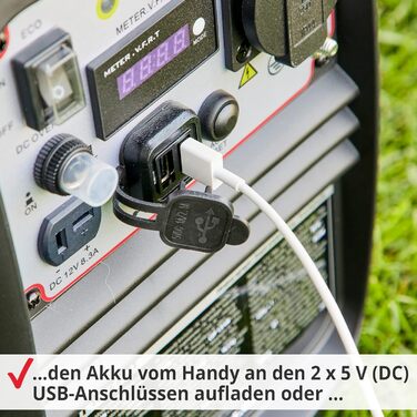 Інверторний генератор HECHT потужністю 2000 Вт, аварійне джерело живлення 4-літровий бензиновий бак 6 годин роботи тихий мобільне джерело живлення, також для чутливих до напруги пристроїв, таких як ноутбуки, мобільні телефони, телевізори тощо.