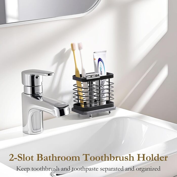 Настінний тримач зубної щітки Shinowa для ванної кімнати, тримач зубної пасти для електричної зубної щітки з нержавіючої сталі з лотком для швидкого висихання, 2 клейовими прорізами та настільним приладдям для ванної кімнати Органайзер для душу