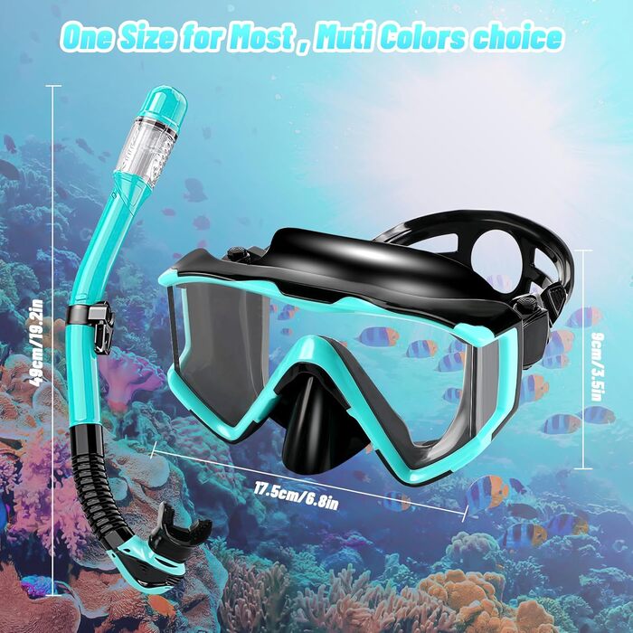 Набір для дорослого підводного плавання, маска для дайвінгу для дорослих із сухим підводним плаванням, водонепроникна маска для дайвінгу, захист від запотівання, захист від протікання, із загартованою скляною лінзою, набори для підводного плавання та дайв