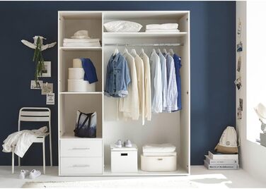 Шафа VALENCIA білого кольору - Універсальна 3-дверна шафа з великою кількістю місця для зберігання речей для вашої спальні - 155 x 195 x 60 см (Ш/В/Г) Білий 155 x 195 x 60 см