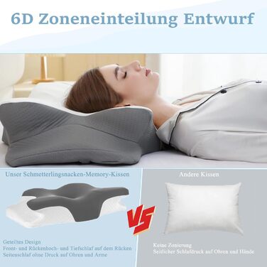 Подушка для шиї, подушка з піни з ефектом пам&39яті, ергономічна подушка для сну на боці, ортопедична подушка від болю в шиї, подушка з підтримкою шиї для сну на боці, спині та животі, 60x40x12 см