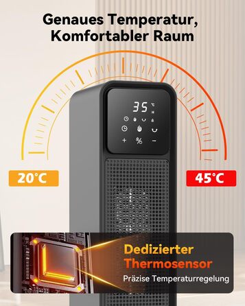 Енергозберігаючий вентилятор-обігрівач, керамічний PTC вентилятор-обігрівач потужністю 2200 Вт, тихий з дистанційним керуванням, електричний обігрівач з 4 режимами, 12-годинний таймер, термостат, режим ECO, коливання 70, захист від перегріву та перекиданн