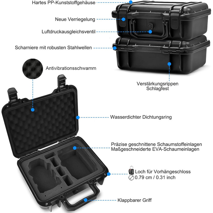 Компактний портативний водонепроникний чохол LEKUFEE для DJI Mini 4K/DJI Mini 2 SE та аксесуарів DJI Mini 2 (тільки чохол) (чорний) Eva Foam Колір - чорний