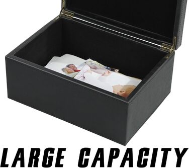 Декоративна скринька HofferRuffer зі штучної шкіри, велика дерев&39яна конструкція, скринька для сувенірів, органайзер для аксесуарів, органайзер для ювелірних виробів з відкидною кришкою, контейнер для зберігання для дому або офісу (чорний)