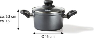 Каструля Stoneline 16 см, з кришкою, індукційна, лита алюмінієва, покрита справжніми частинками каменю, сіра, каструля з покриттям