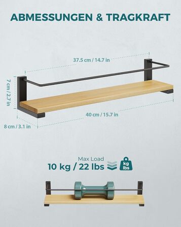 Настінні полиці для спецій OROPY з 2 предметів для кухні, підвісний органайзер для спецій із соснової деревини, дерев&39яна настінна кухонна полиця для дверцят шаф, банки для трав з анкером, банки для спецій - соснова деревина, 40x9 см, набір з 2 предметі