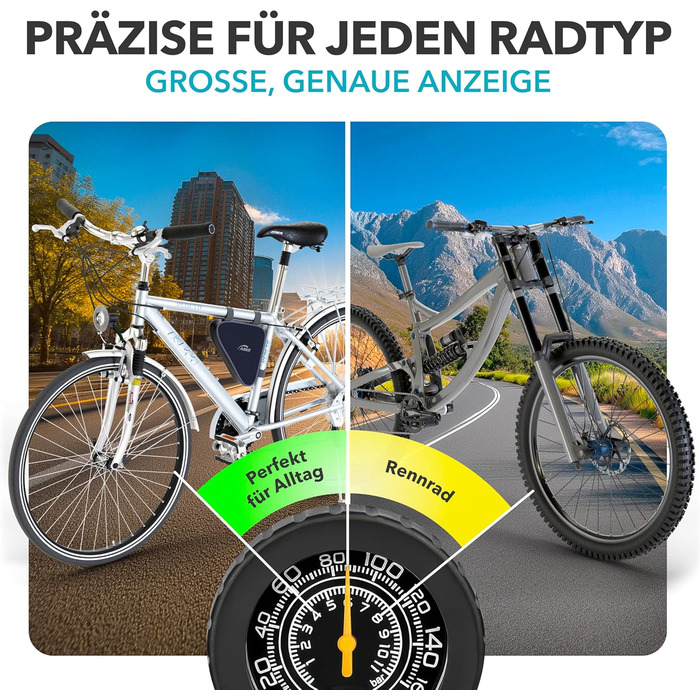 Велосипедний насос для всіх вентилів **Тест ДУЖЕ ДОБРЕ 10-річна ГАРАНТІЯ** Високопродуктивний велосипедний насос - Велосипедний повітряний насос для французьких вентилів - Велосипедний підлоговий насос з манометром, підлоговий насос, чорний