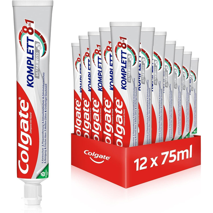 Зубна паста Colgate Complete Ultra White 12x75 мл - дбайливо видаляє плями для природного відбілювання зубів - повний всебічний захист для здорових зубів