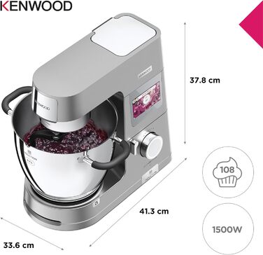 Кухонний комбайн Kenwood Cooking Chef XL KCL95.004SI з функцією приготування та вбудованою шкалою, чаша з нержавіючої сталі 6,7 л, 1500 Вт, в т.ч. набір кондитерських виробів з 5 предметів, срібло