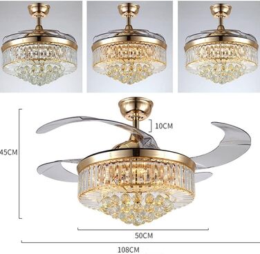 Тихий вентилятор лампа кришталевий стельовий вентилятор зі світлодіодним світлом висувні лопаті вентилятор люстра стельовий вентил