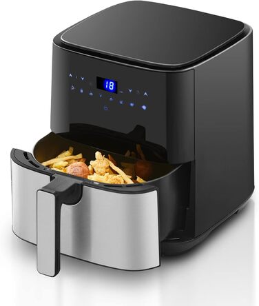 Цифрові фритюрниці TUKAILAi 5 л зі швидкою циркуляцією повітря та екраном одним дотиком, 8 попередніх налаштувань приготування, кошик з антипригарним покриттям, таймер контролю температури, кошик з антипригарним покриттям, безмасляна картопля фрі для дому