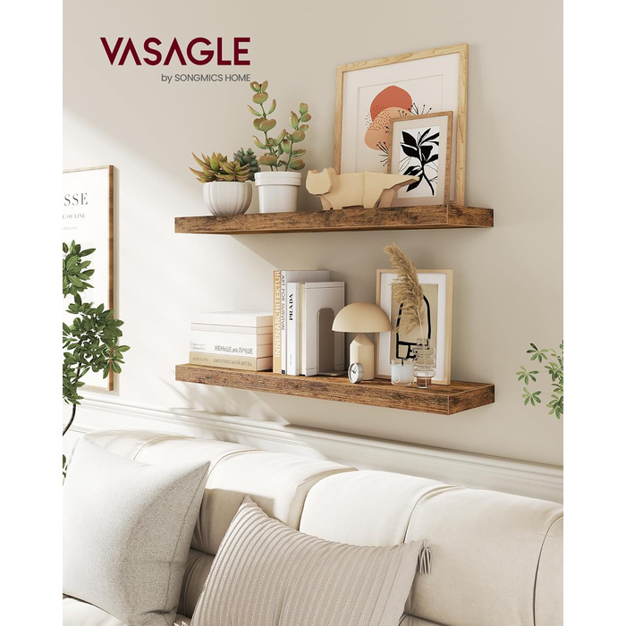 Настінна полиця VASAGLE, Плаваюча полиця, 20 x 80 x 3,8 см, Настінна полиця для рамок для картин, Декор, для вітальні, кабінету, кухні, Рустикальний коричневий LWS28BX Комплект з 1 предмета (80B см) Вінтажний коричневий