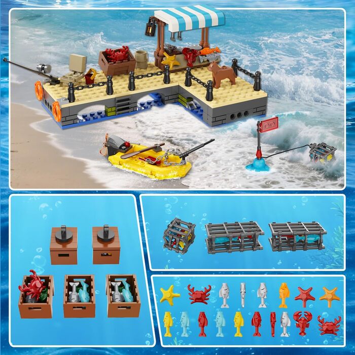 Конструктор HiWEEGO City Fishing Boat Shipyard Boat Construction Kit HG1047, 762 деталі, плавучий човен