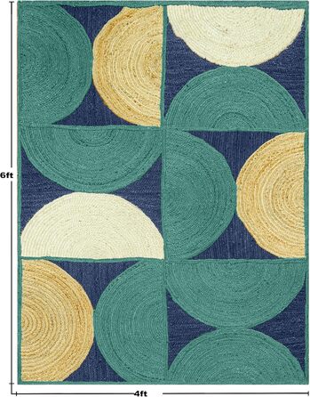 Колекція CASAVANI Прямокутний килим, 25,4 x 35,6 см, візерунок Blue & Multi, тканий джутовий килим, геометричний килим кілім, для