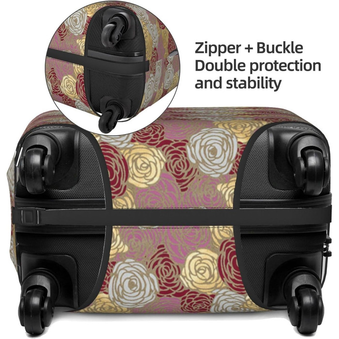 Чохол для валізи з квітковим принтом Троянда - еластичний захист від подряпин та пилу, чорний, розмір 95