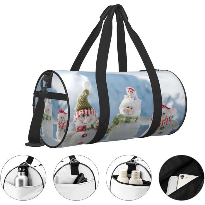 Спортивна сумка, дорожня сумка, зимовий принт Сніговик, сумка для ночівлі, чорна, універсальний розмір, сумка для подорожей