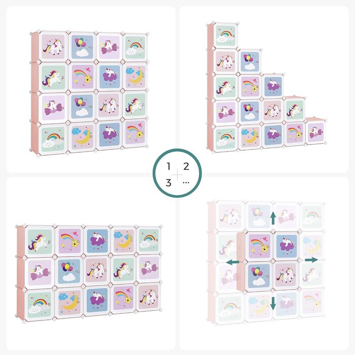 Стелаж з 16 кубиками, шафа для зберігання дитячих речей, шафа з дверцятами, пластикова підставка для взуття, вставна полиця, багат