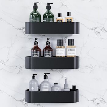 Кухонний та ванний органайзер без свердління, 3 шт. чорного кольору (L-розмір). Самоклеючі полиці з алюмінію з матовою поверхнею для ванної кімнати та кухні, не пошкоджують стіну.
