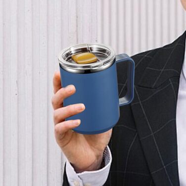 Ізольована металева кружка кухоль з нержавіючої сталі об&39ємом 450 мл, з подвійними стінками, що зберігають тепло Кришка з ручкою для дорожньої кавової кружки, для кемпінгу та дорослих, Hydrat Blue