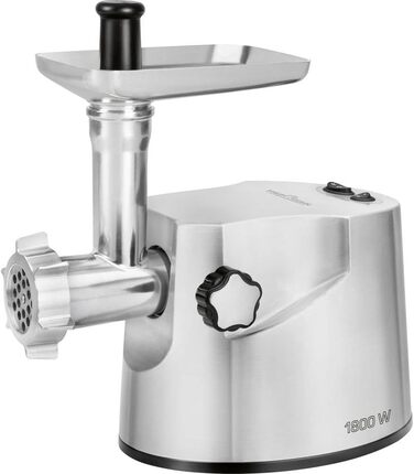 Електрична м'ясорубка Profi Cook PC-FW 1172, 1800 Вт, для м'яса, ковбас та печива, 2 кг/хв, з насадками для ковбас, кеббе та 3 сталевими дисками, нержавіюча сталь, срібляста