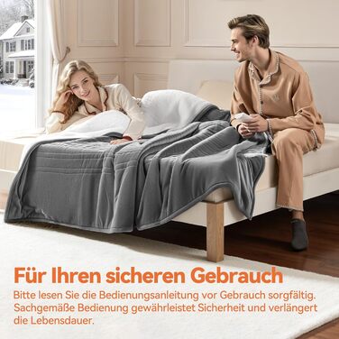Електрична ковдра з підігрівом, автоматичним вимкненням та 9 зонами нагріву, 160x120 см, таймер 1-9 годин з функцією пам&39яті, швидкий та рівномірний розподіл тепла, двостороння фланель та овчина, 160 x 120 см для 1 особи / дивана