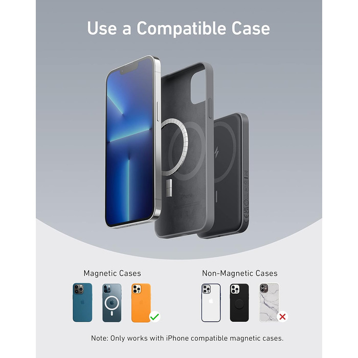 Магнітний павербанк на 5000 мАг з кабелем USB-C, сумісний лише з iPhone 13/13 Pro / 13 Pro Max, 12/12 Pro / 12 Pro Max Black, 621