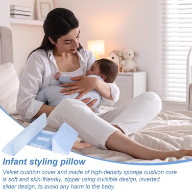 Позиціонуюча подушка, клиноподібна подушка 43x10x10 см, регульована, подушка з боковою підтримкою, знімна позиціонуюча подушка, ватний диск зі спинкою, подушка для сну на боці з антискочуванням, синя