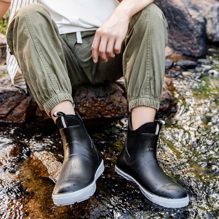 Водне взуття, гумові чоботи, нековзні, для риболовлі, катання на човні, роботи, чоловічі, для подорожей та походів, чорні, EU 38 2/3