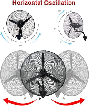 Промисловий настінний вентилятор, 21&39&39/27&39&39/30&39&39 важкий високошвидкісний настінний вентилятор, коливання 120, 3 швидкісні комерційні вентилятори, настінний вентилятор із регульованим нахилом, низький рівень шуму, 78