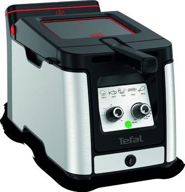 Фритюрниця Tefal FR600D Clear Duo, фритюрниця з меншим вмістом диму та запахів, місткість 1,2 кг, термостат, таймер, велике оглядове вікно без запотівання, можна мити в посудомийній машині, нержавіюча сталь/чорний