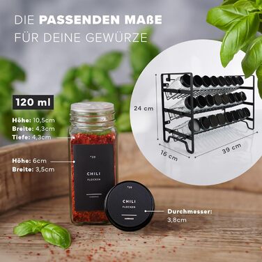 Набір чорних підставок для спецій Окремостоячий або настінний 24 банки для спецій 336 етикеток для спецій Сучасний дизайн Безпечний для харчових продуктів та придатний для миття в посудомийній машині