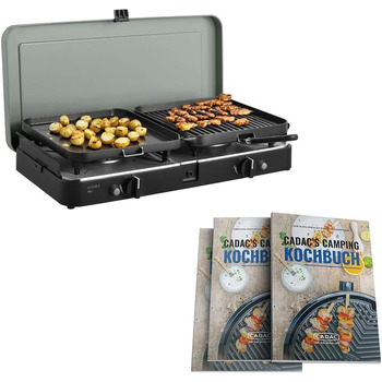 Газовий гриль для кемпінгу 2-Cook 3 Pro Deluxe - 50 мБар - Сталь, алюміній та пластик - Газова плита для кемпінгу - вкл. кулінарна книга для кемпінгу та сумка для перенесення Pro Deluxe 50 мБар кулінарна книга для кемпінгу
